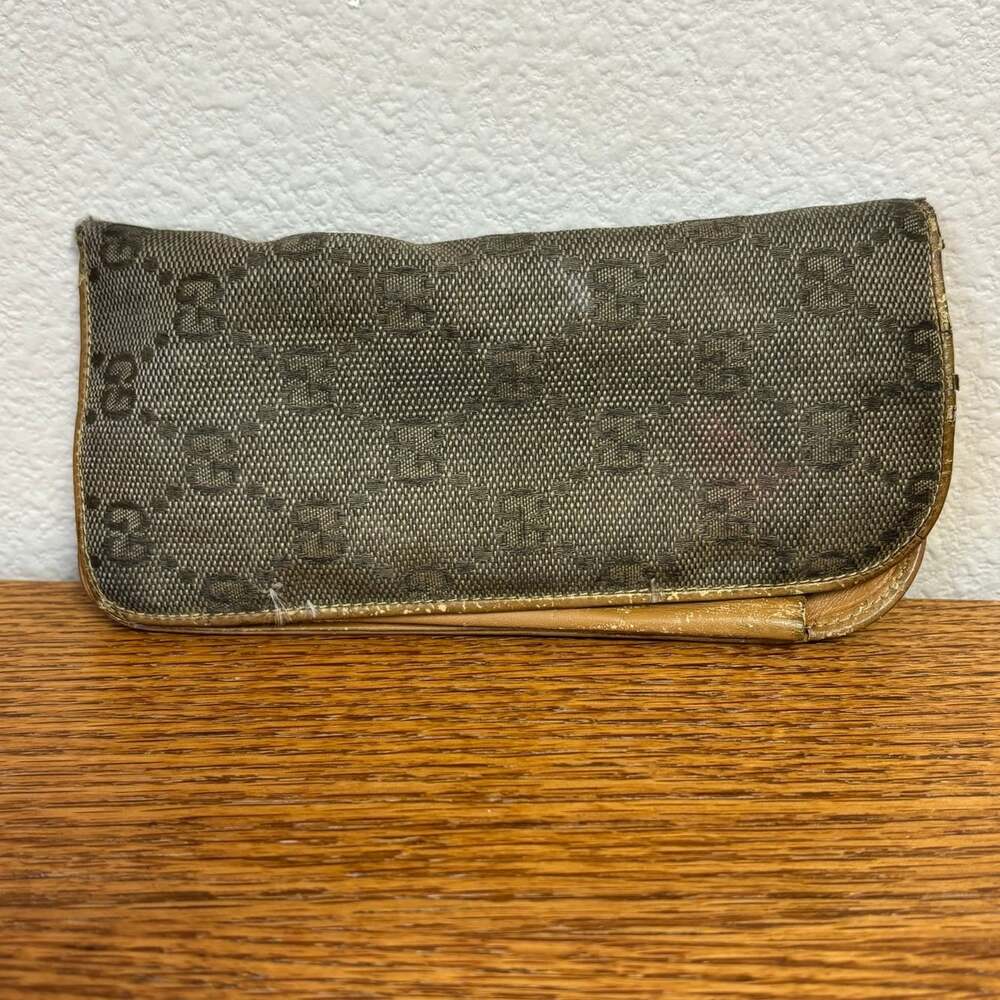 BAD Condition Gucci Vintage Monogram Canvas Eyeglass Case Tan Leather Trim -Used